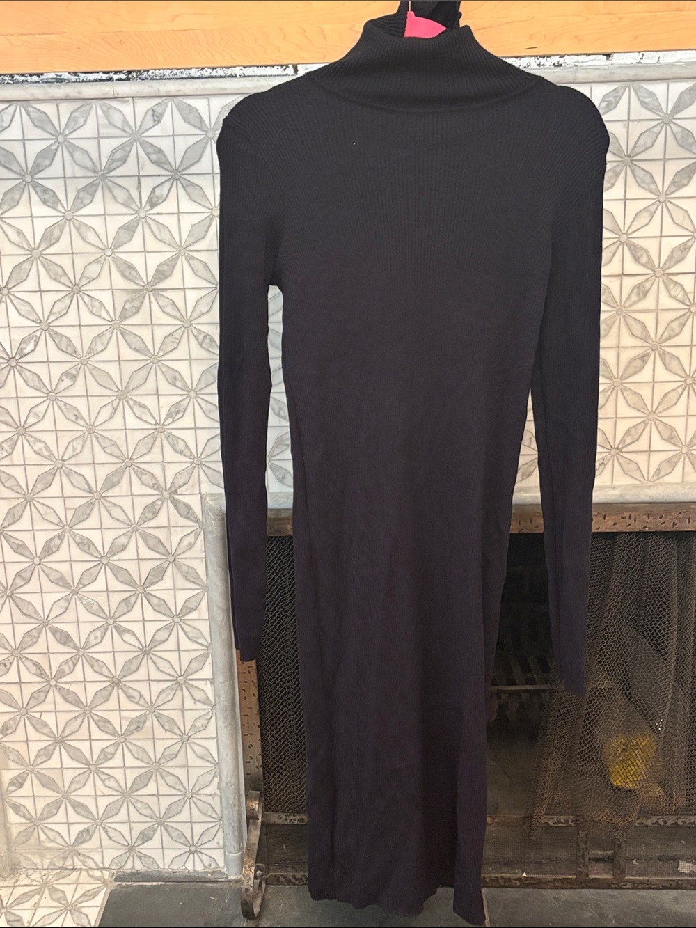 Women's Black Ribbed Turtleneck Long Sleeve Dress